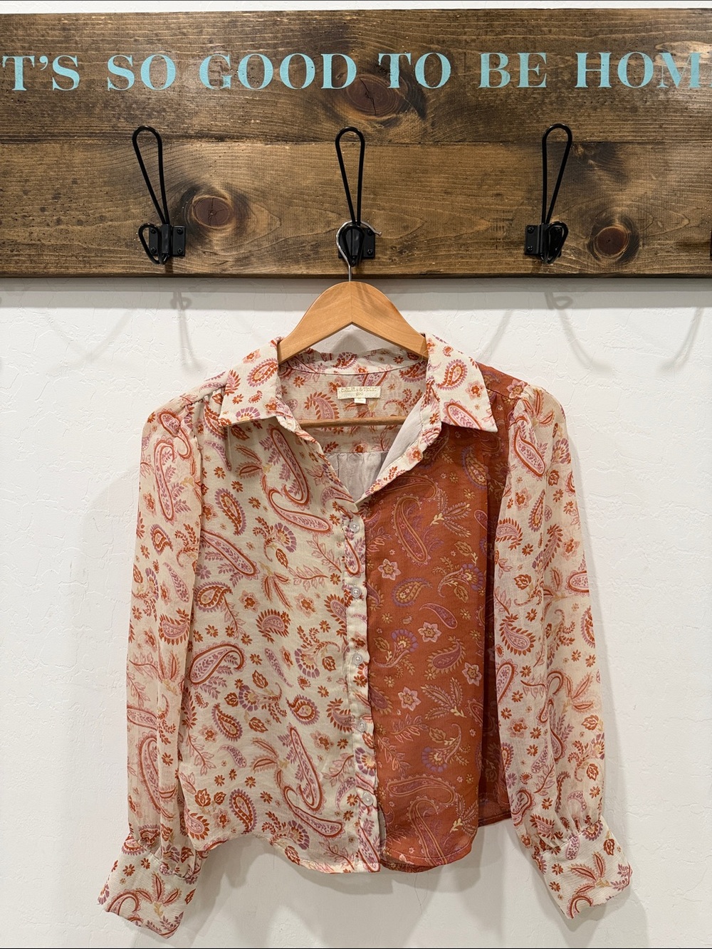 Chelsea & Violet Cream Blouse with Rust and Dusty Pink Paisley
